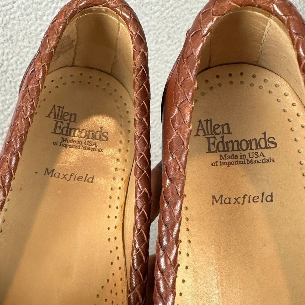 Allen Edmonds Shoes Men 10 Maxfield Tassel Brown Braided Leather Loafers Slip On